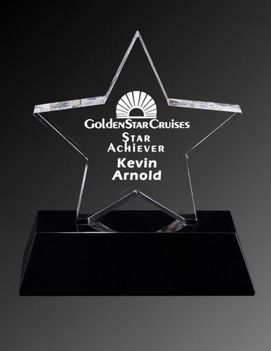 Crystal award fixed with a black glass base, absolutely clear and flawless non-leaded optic crystal award