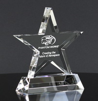 laser engraved star crystal award with ladder-shaped crystal base