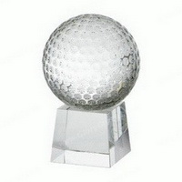 Vuoto fermacarte di cristallo di golf, golf ottico premio trofeo di cristallo, golfball vetro ottico su base trapezoidale, siamo in grado di incidere logo aziendale o un'immagine all'interno della base.