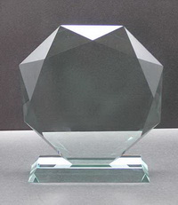 Achthoekige glasraam award, achthoekige glazen award plaque, achthoekige jade glazen trofee plaquette met belvelled randen, achthoekige gerecycled glas plaque.