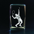 Kristall rechteckigen Briefbeschwerer mit 3D-Tennisspieler im Inneren, 3D-Laser-geätzten Glas Würfel Tennis-Geschenke, individuelle Lasergravur Kristall Briefbeschwerer Tennis, Tennis Souvenirs aus Glas graviert.