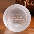 engraved crystal baseball with flat facet on the bottom