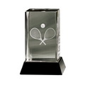 3d laser etched crystal tennis paperweight with black crystal base